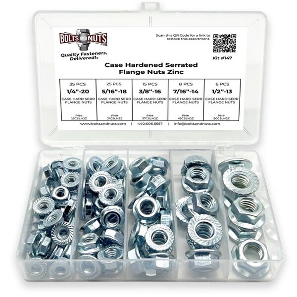 Boltsandnuts.Com Case Hardened Serrated Hex Flange Nut Assortment - 90 PCS Assortment Kit #147 - main